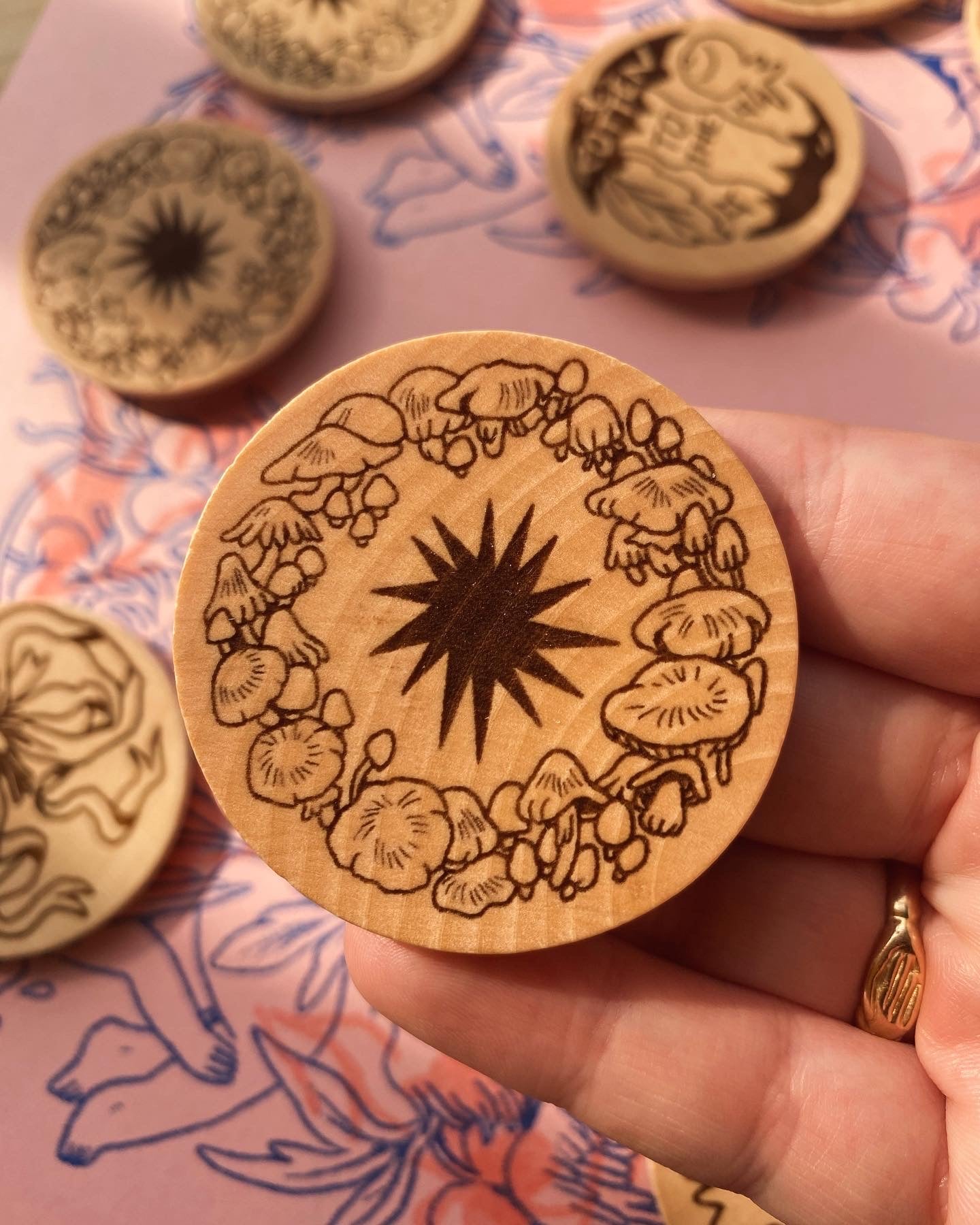 Mushroom Fairy Ring Wood-Engraved Magnet