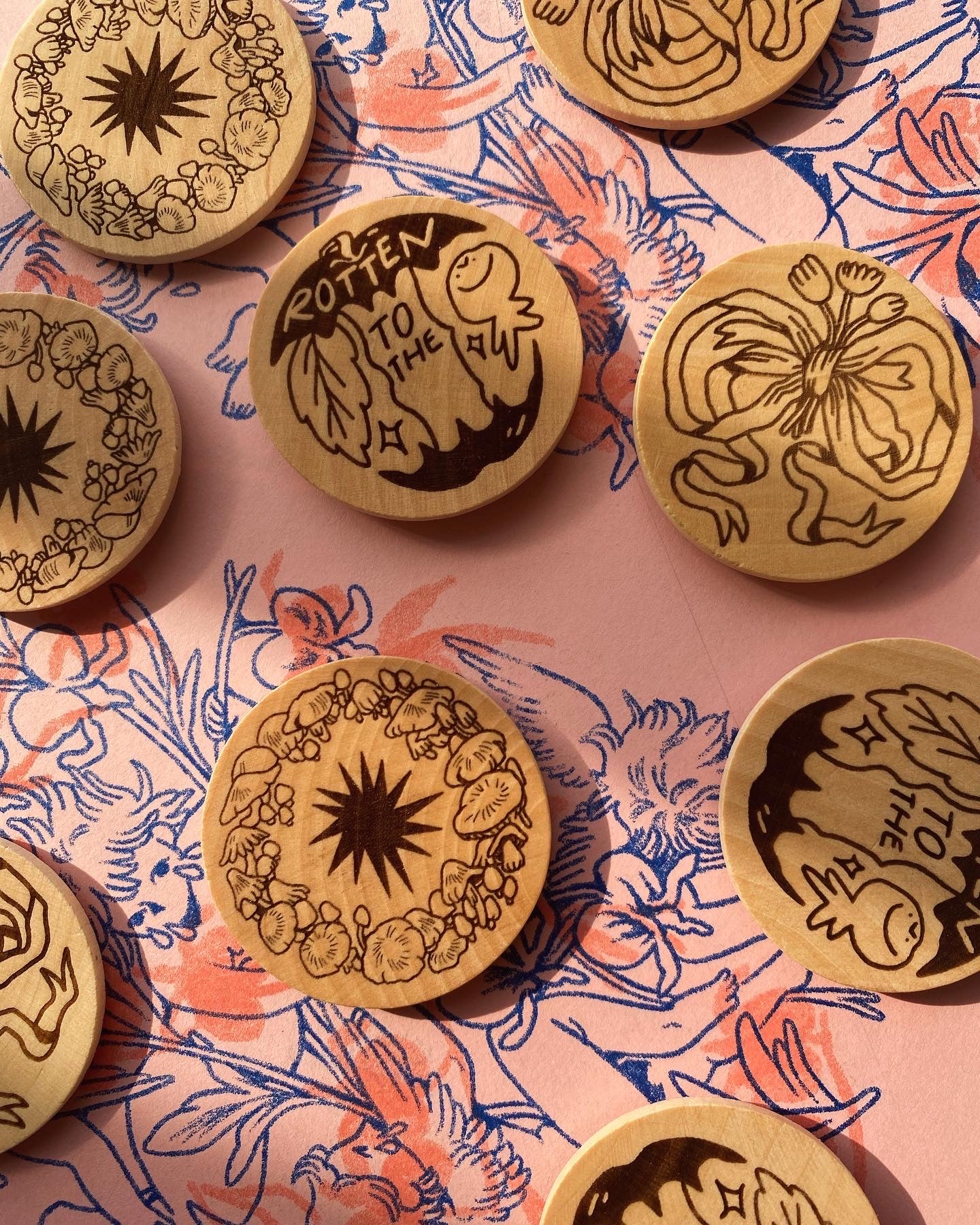 Mushroom Fairy Ring Wood-Engraved Magnet