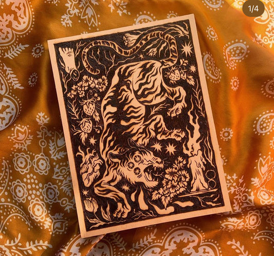 Tiger Strawberry, a Wood-Burned Piece