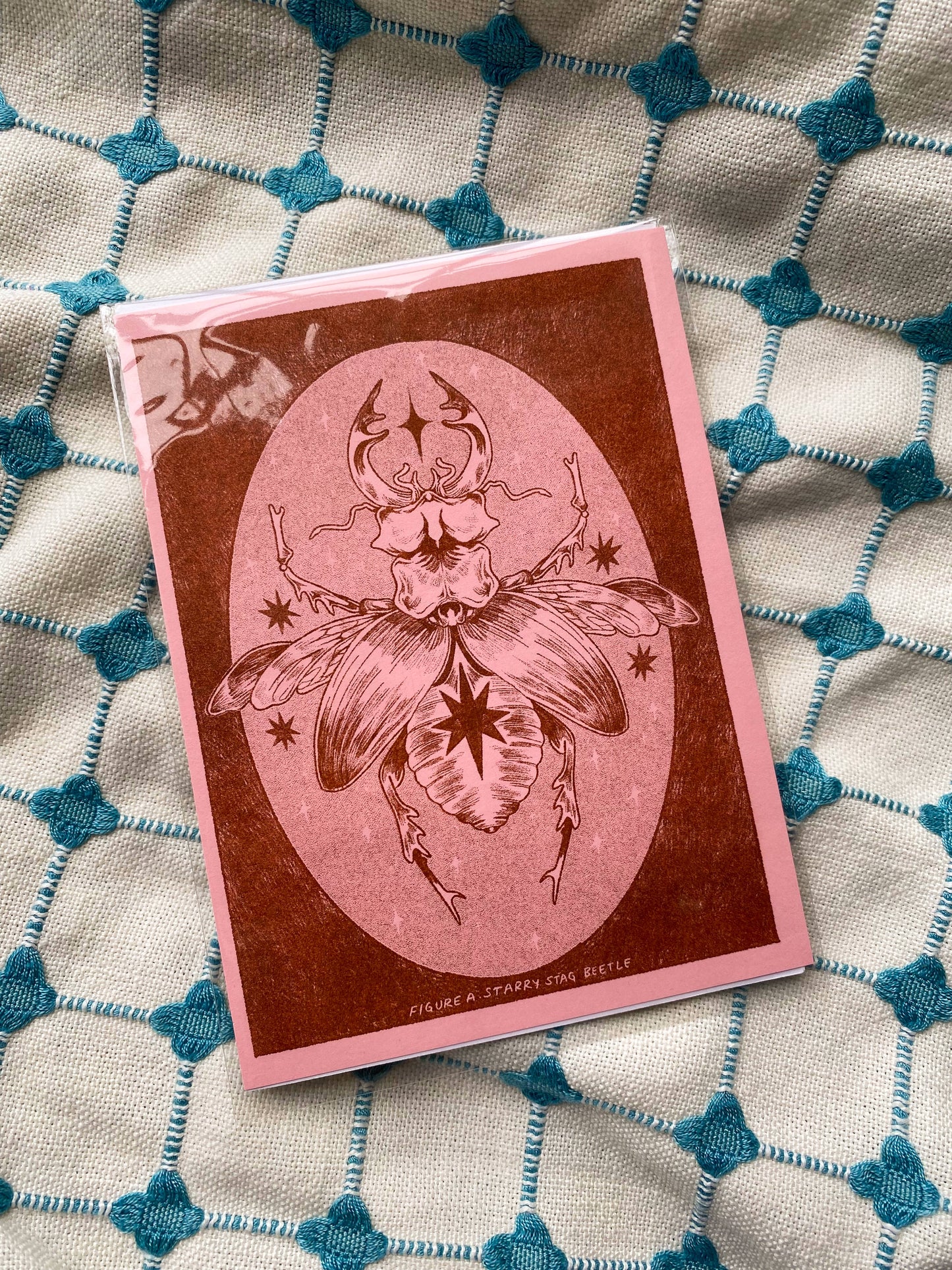 Pink and Copper Beetle Riso Print