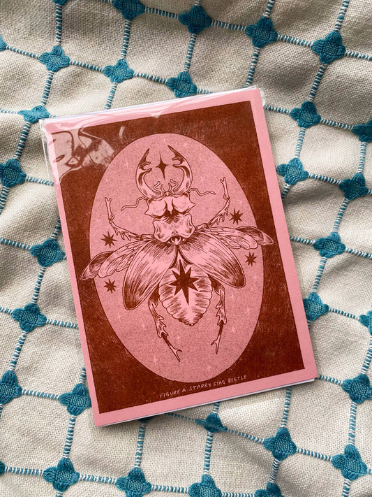 Pink and Copper Beetle Riso Print