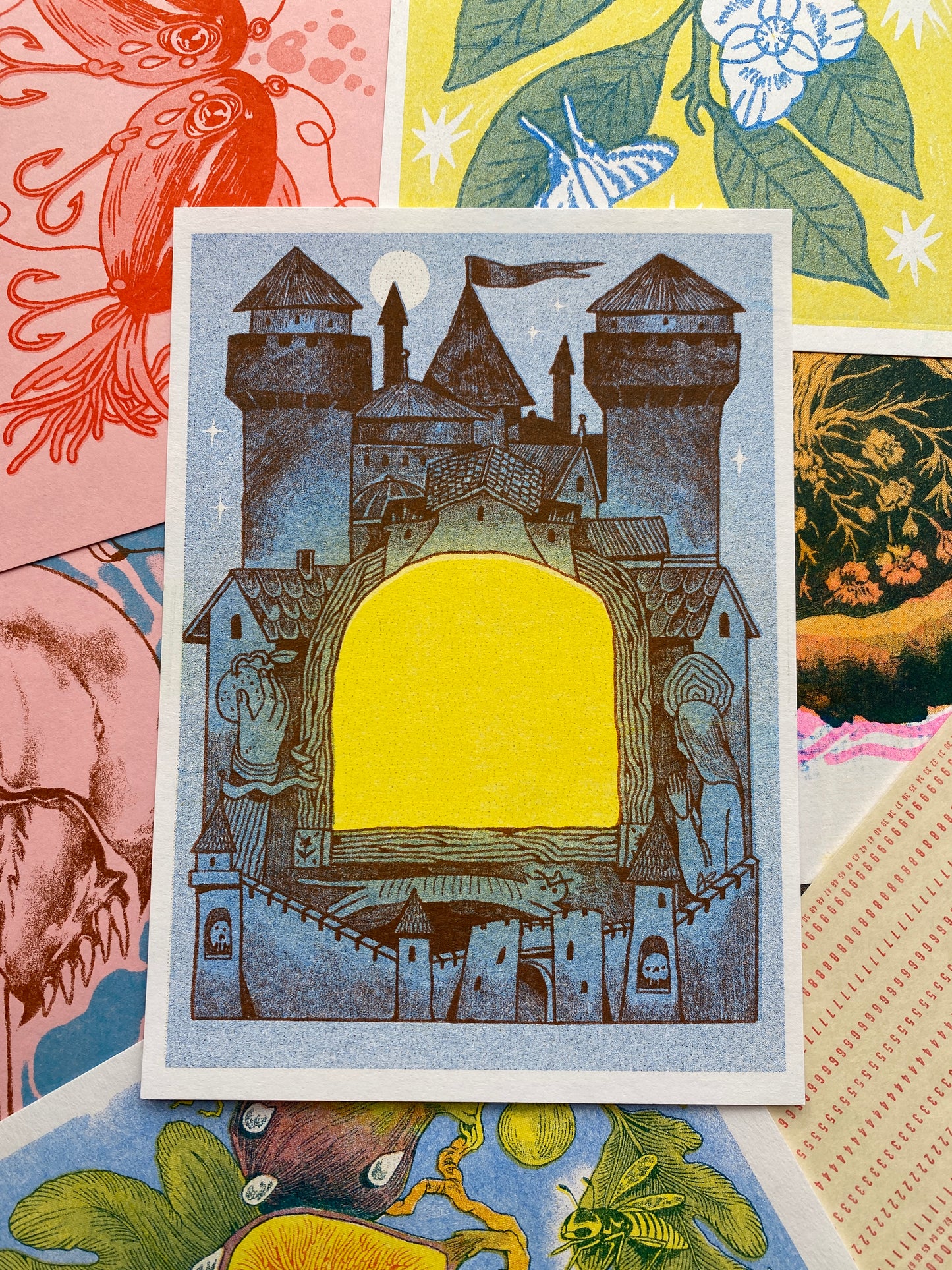Cozy Castle Risograph Postcard Print