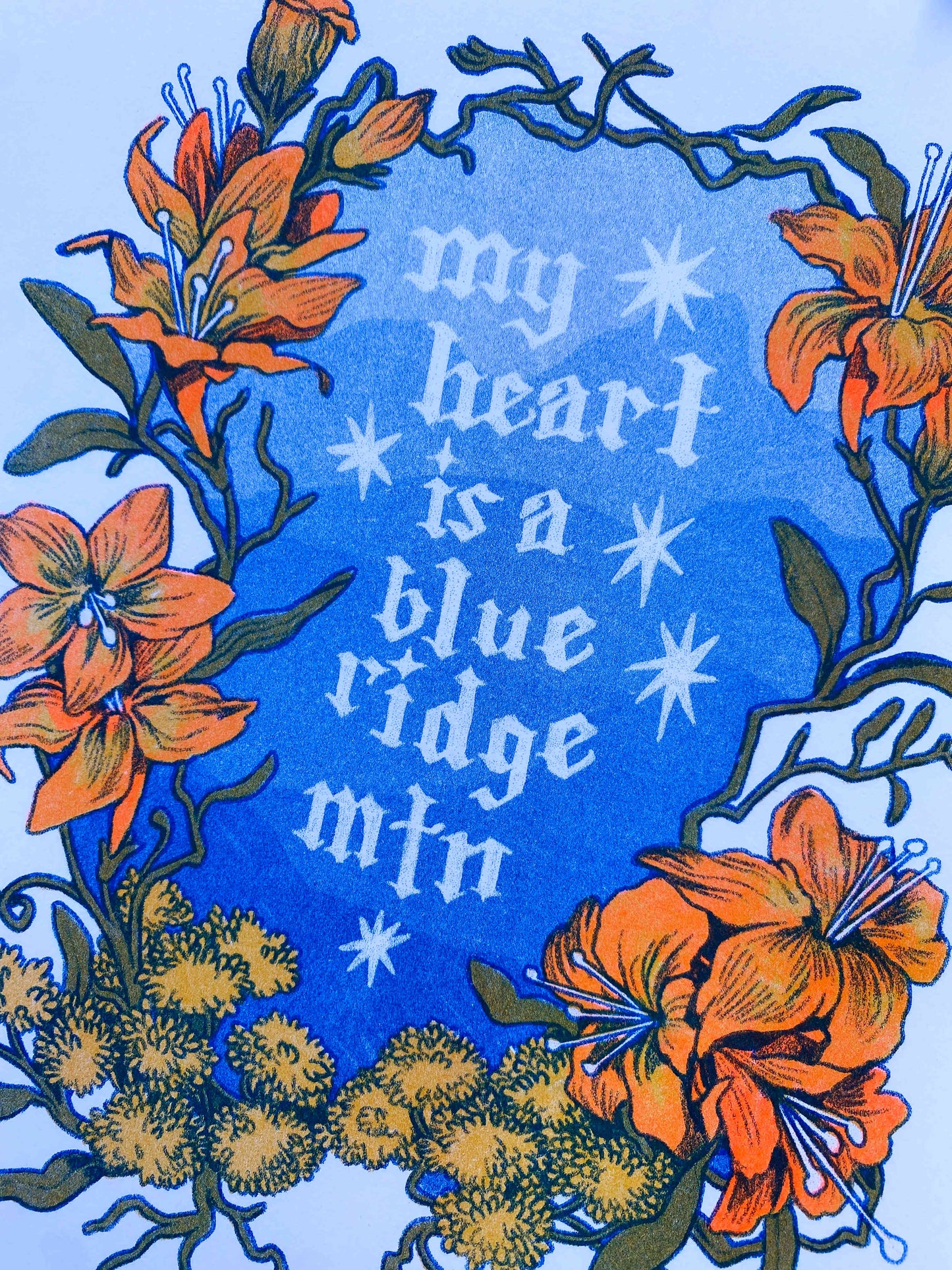 My Heart is a Blue Ridge Mountain Riso Print