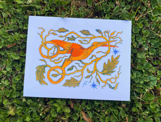 Florescent Stork Scissors Riso Print