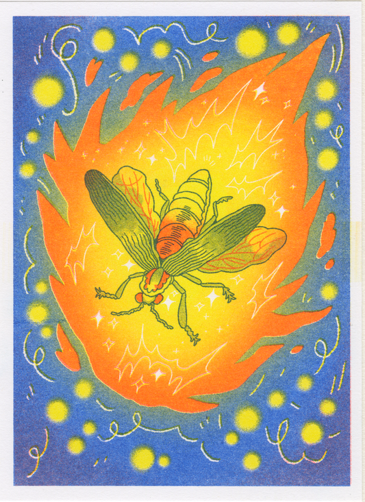 Lightning Bug Postcard Risograph Print