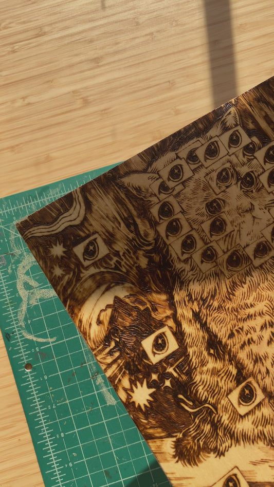 The Biblically Accurate Cat, a Wood-Burned Piece