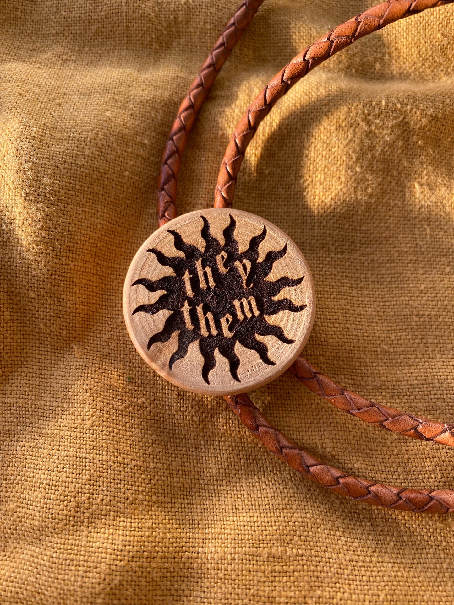 Wood Pronoun Bolo Tie