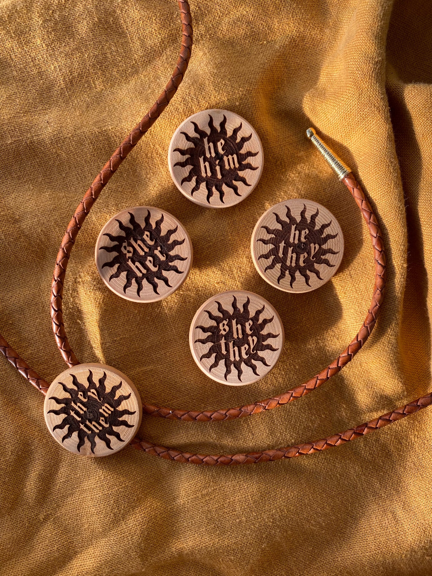 Wood Pronoun Bolo Tie