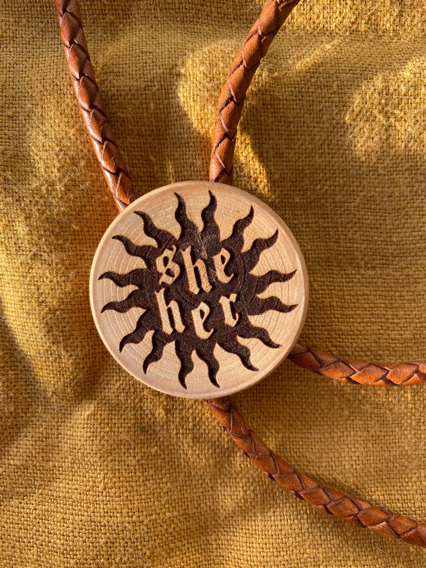 Wood Pronoun Bolo Tie