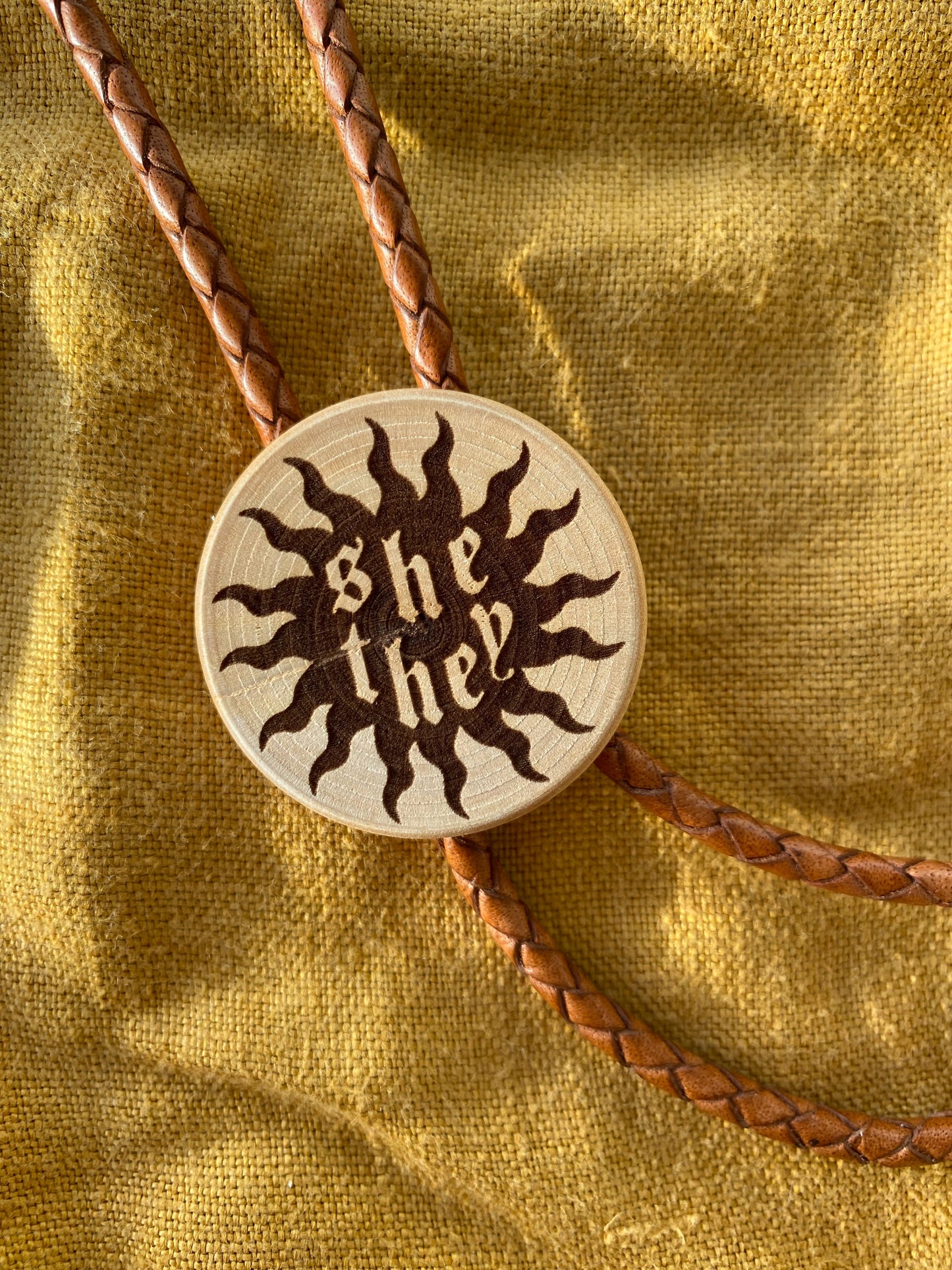 Wood Pronoun Bolo Tie