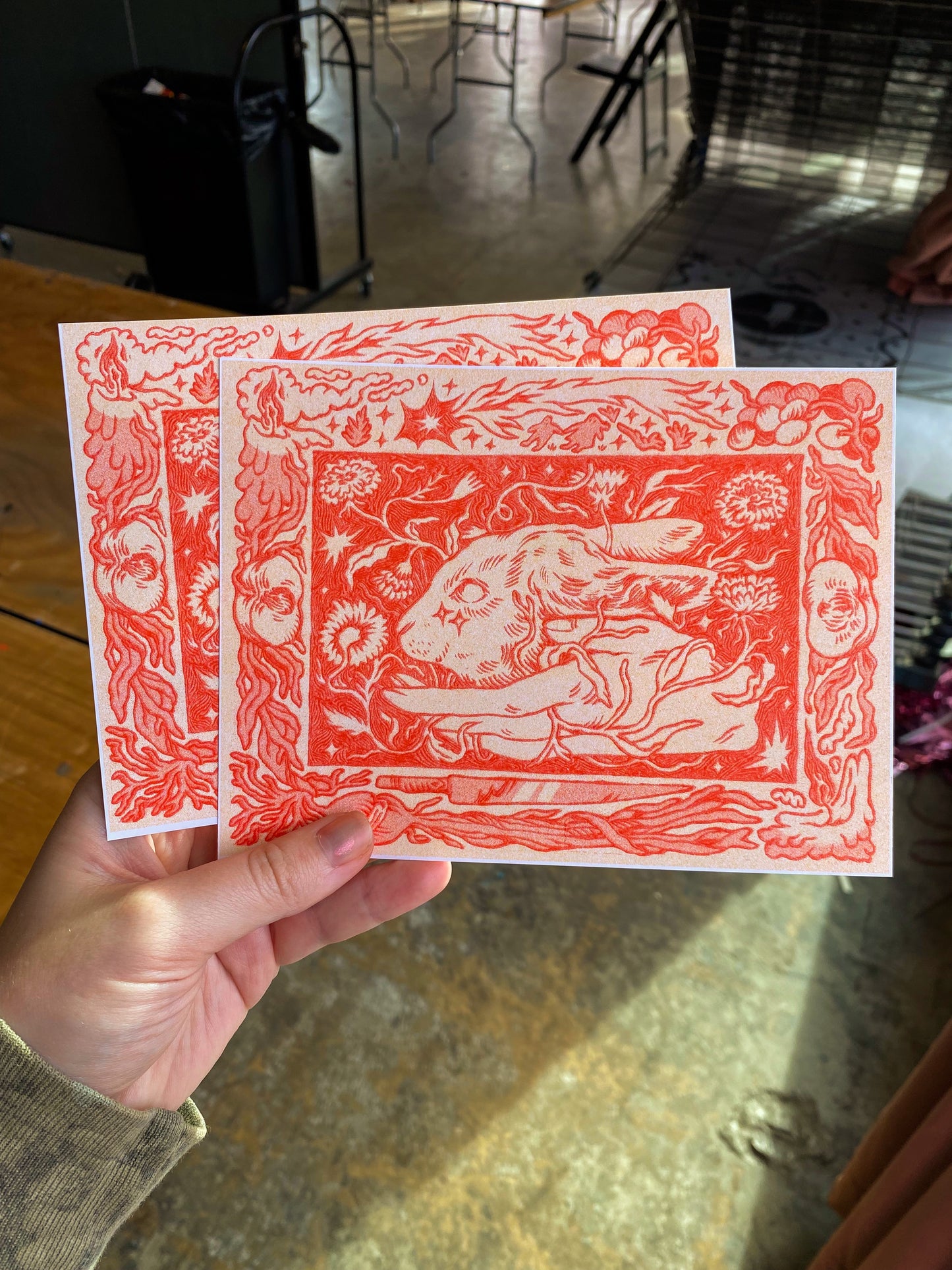 Wood-Burned Rabbit Riso Print