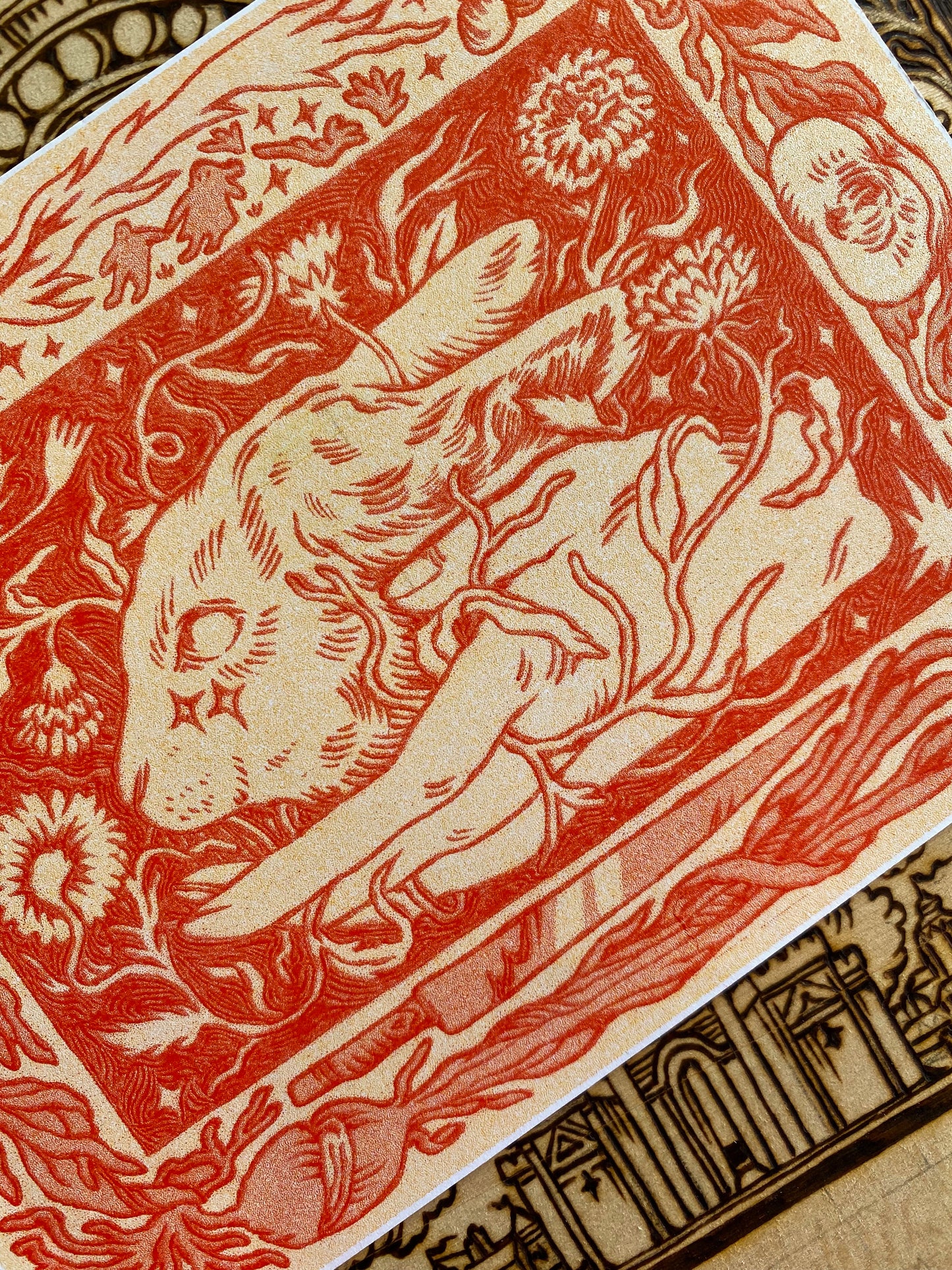Wood-Burned Rabbit Riso Print