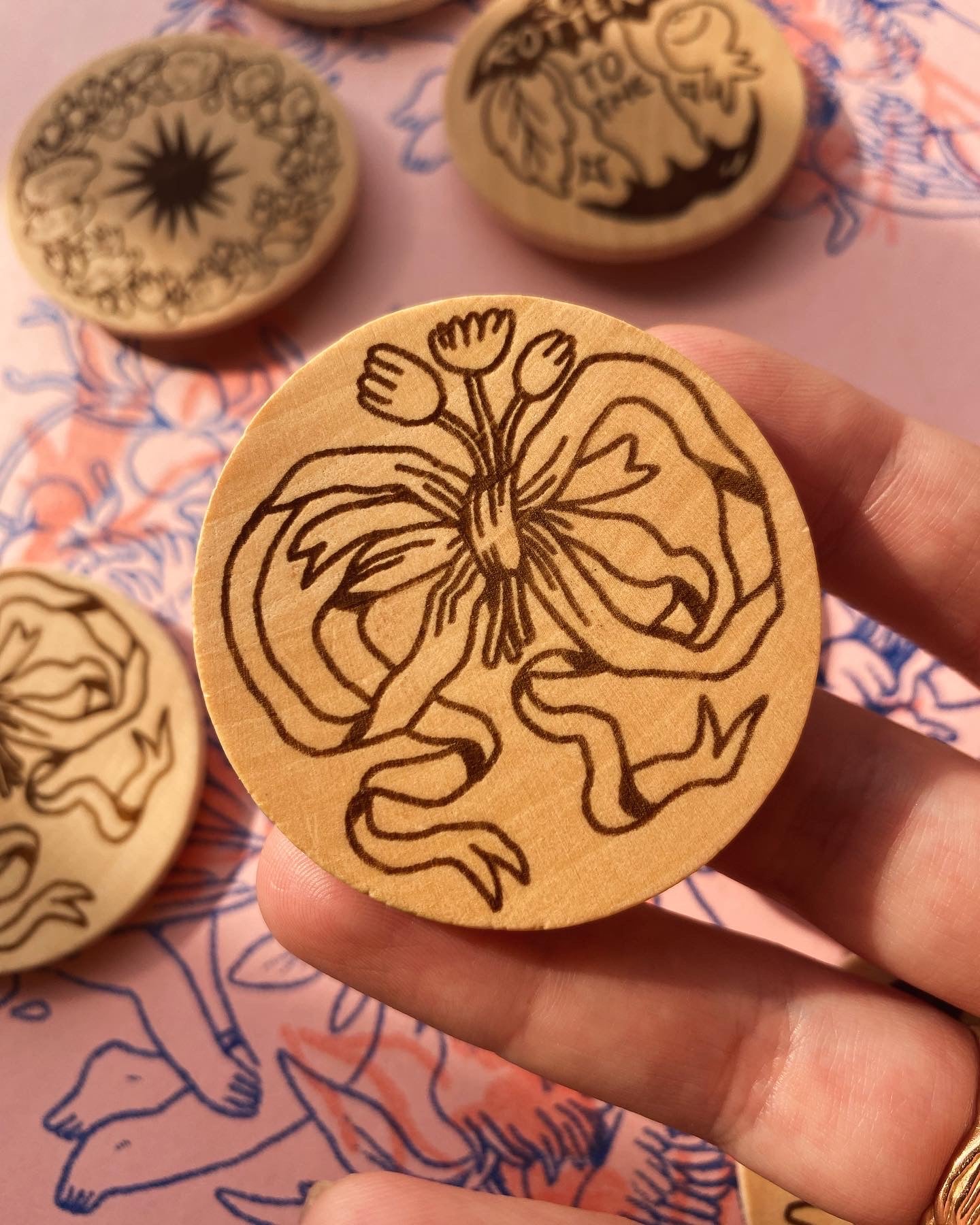 Flower Bow Wood-Engraved Magnet