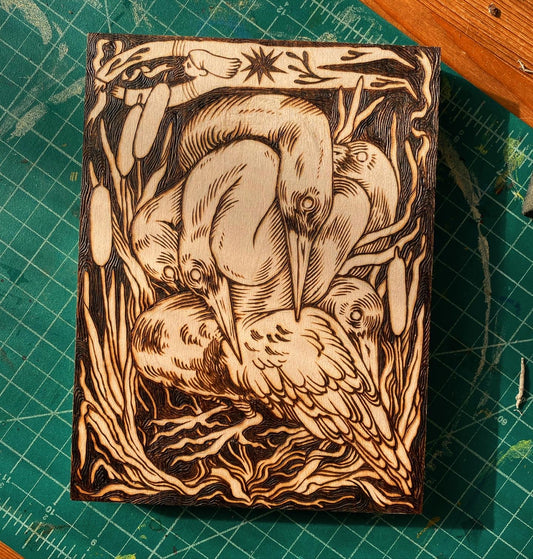 Head Knotted Stork, a Wood-Burned Piece