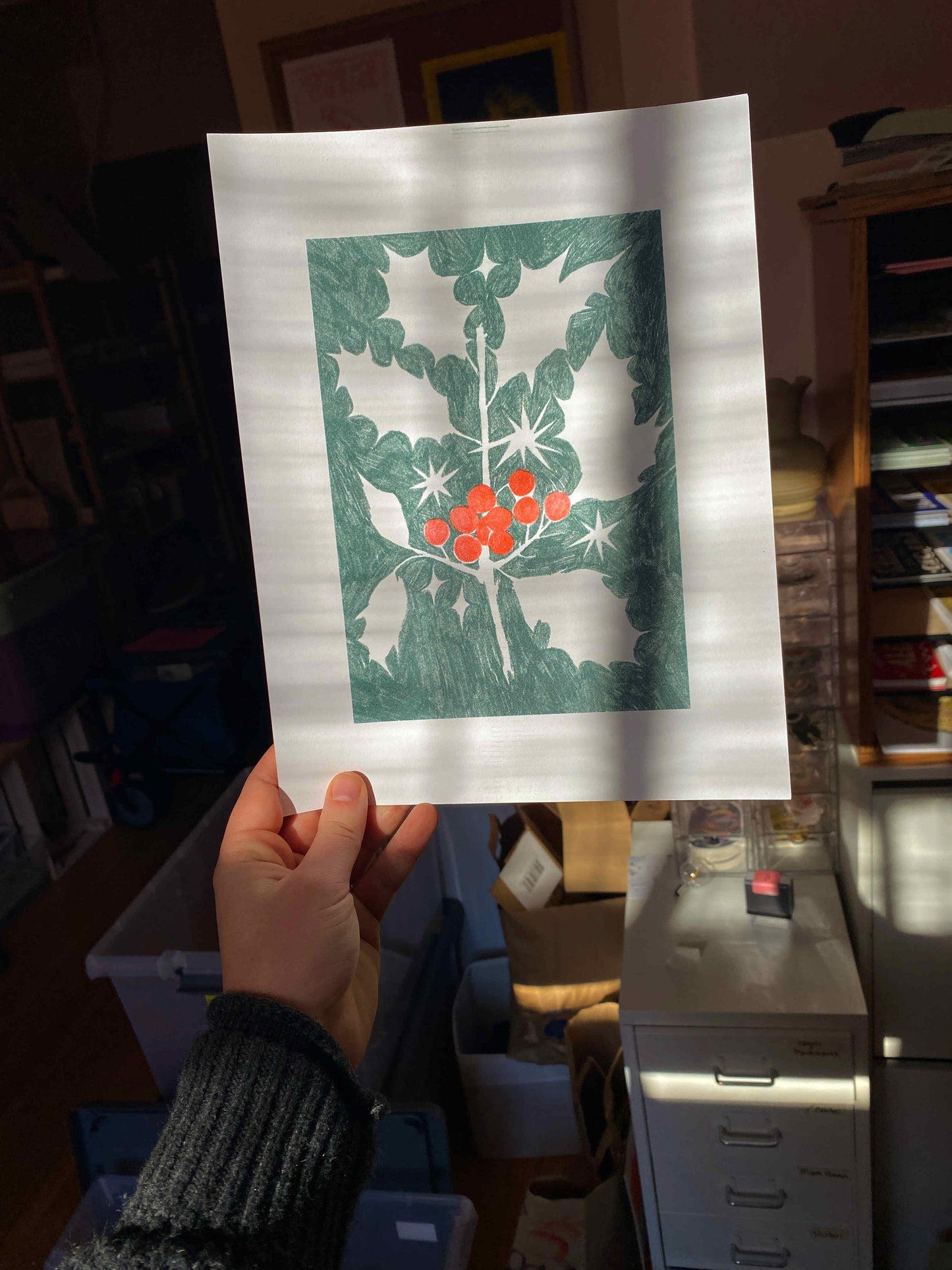 Holly Sprig Riso Print