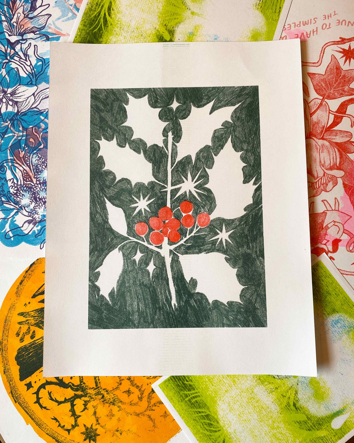 Holly Sprig Riso Print