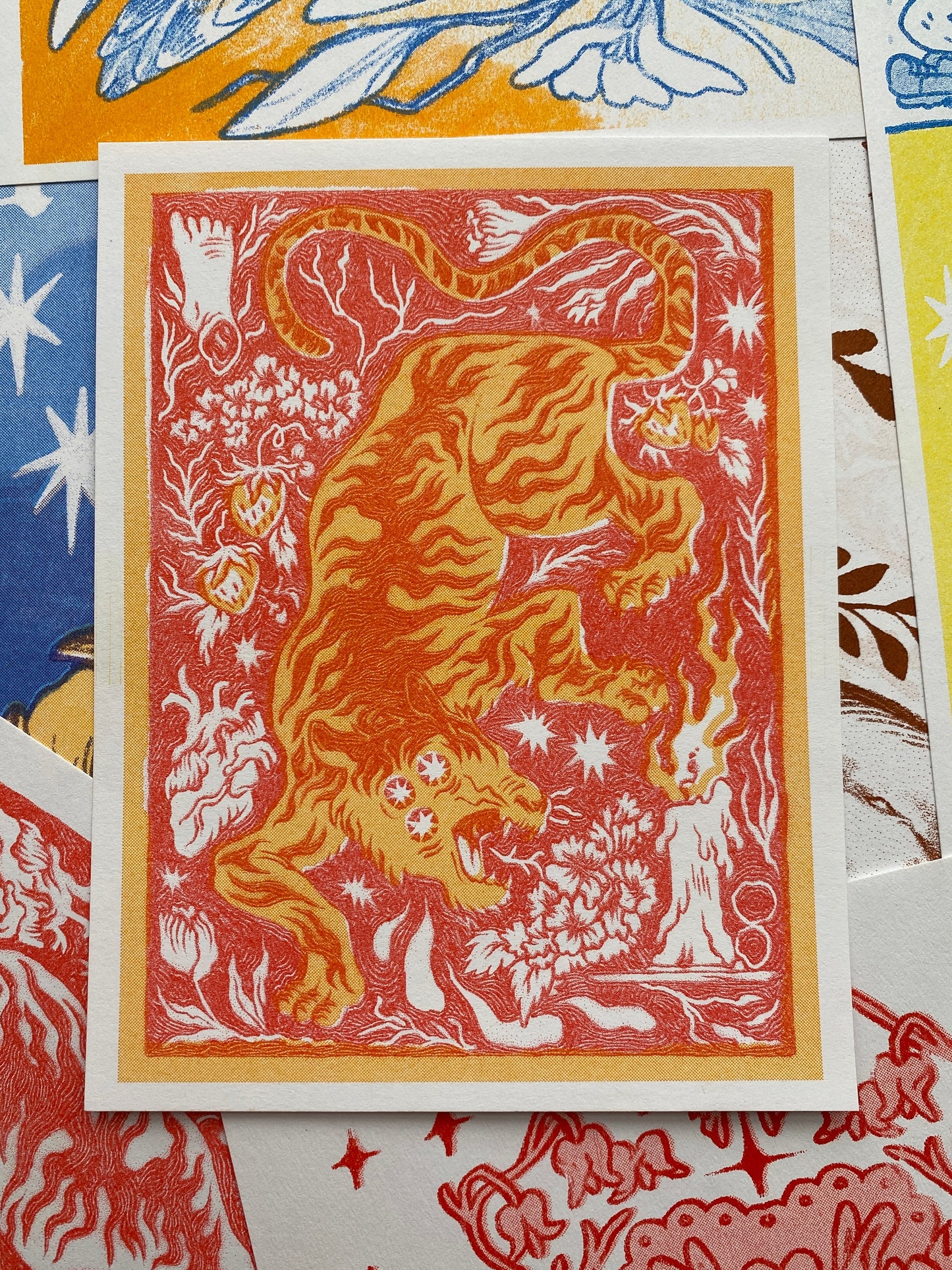 Tiger Risograph Postcard Print
