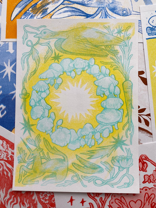 Mushroom Ring Risograph Postcard Print