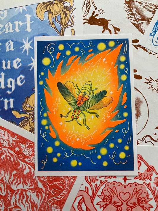 Lightning Bug Postcard Risograph Print