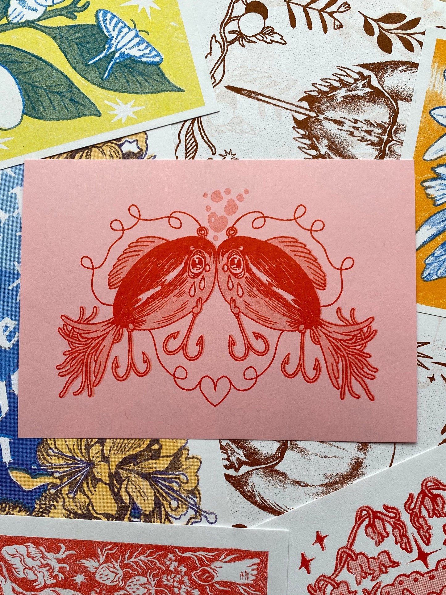 Fish Lure Love Risograph Postcard Print