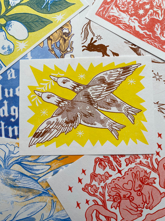Duck Duo Risograph Postcard Print