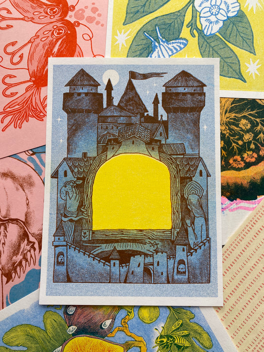 Cozy Castle Risograph Postcard Print