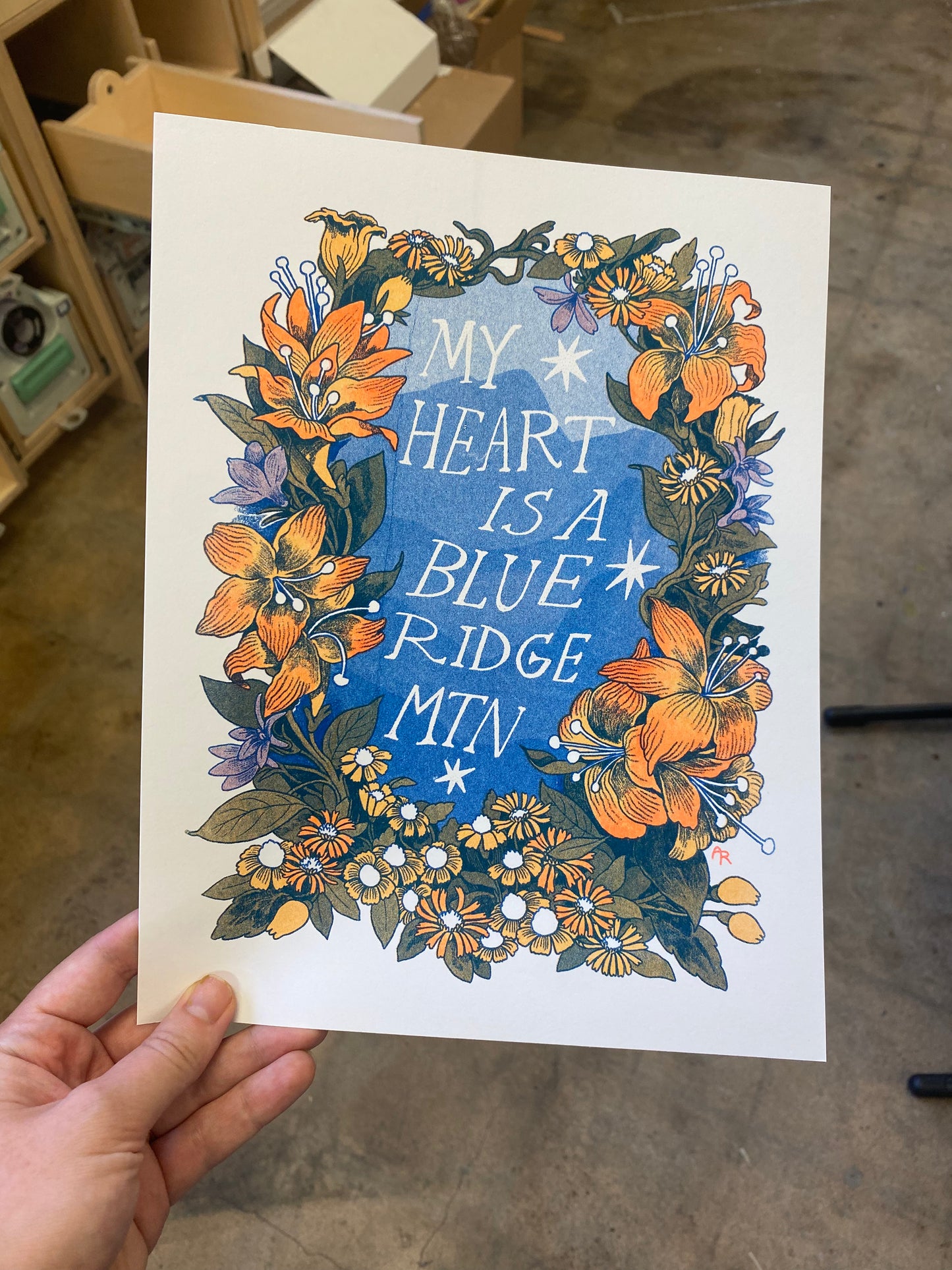 My Heart is a Blue Ridge Mountain Risograph Print