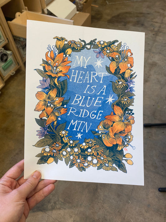 My Heart is a Blue Ridge Mountain Risograph Print