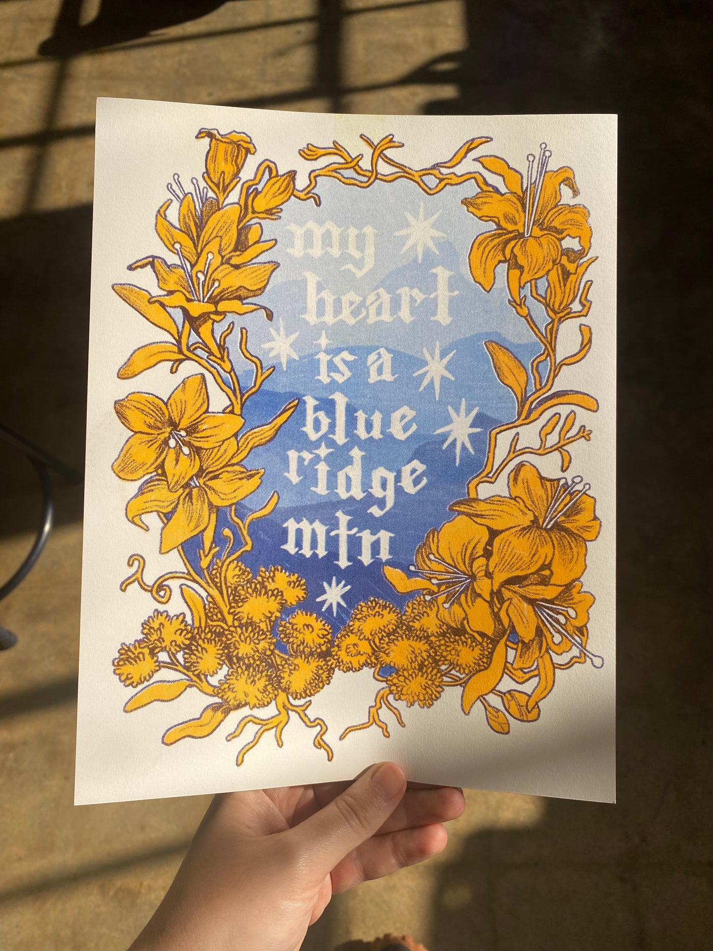 My Heart is a Blue Ridge Mountain Riso Print