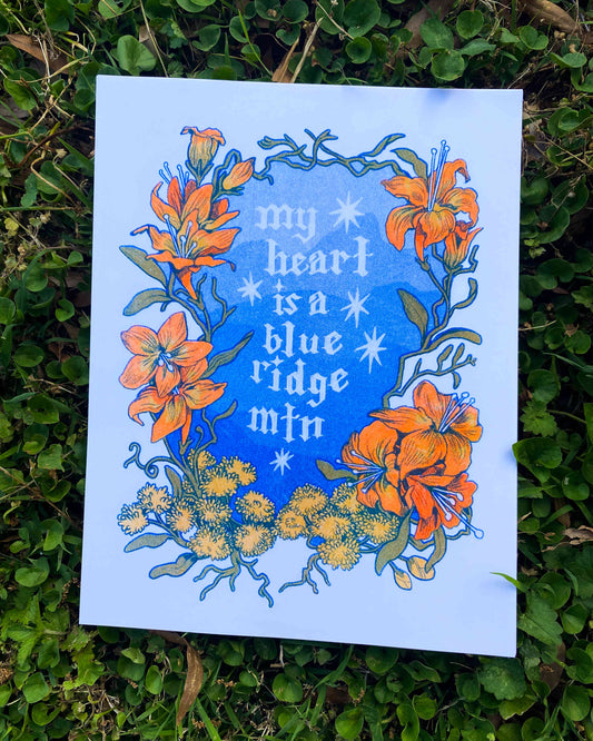 My Heart is a Blue Ridge Mountain Riso Print