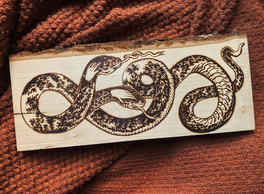 Two Handed, A wood-burned piece