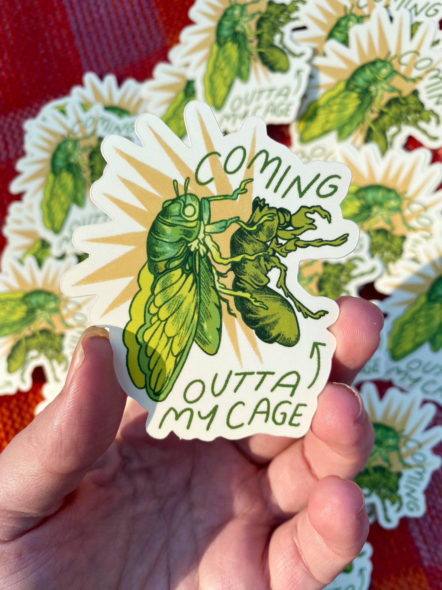 Comin Outta My Cage Cicada Sticker
