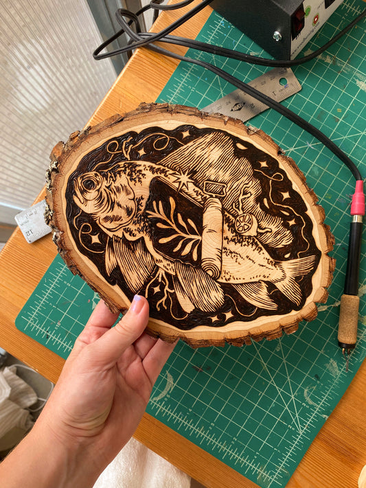 Wood-Burned Piece: Sardine Fish Can