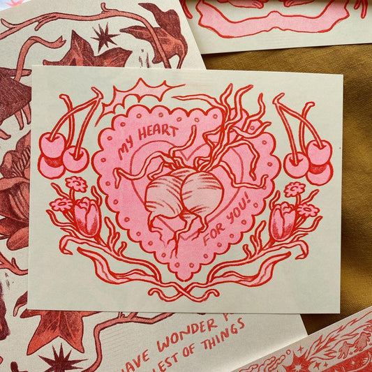 My Heart BEETS for you Riso-Printed Valentine