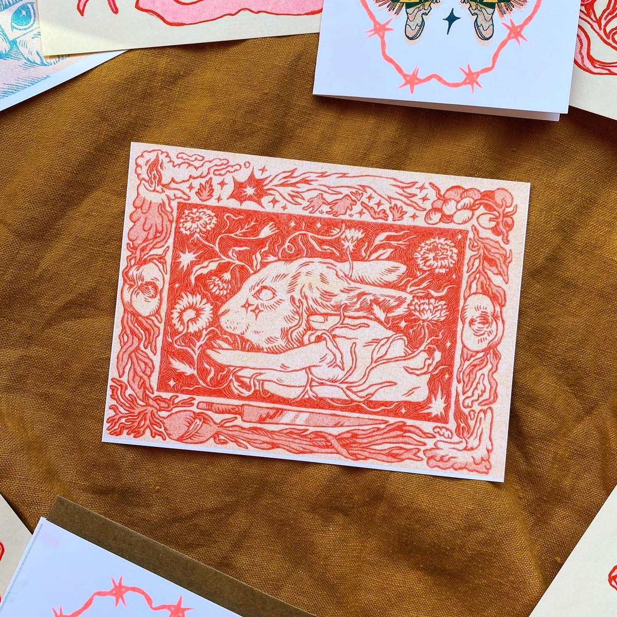 Wood-Burned Rabbit Risograph Postcard Print – Altargokart