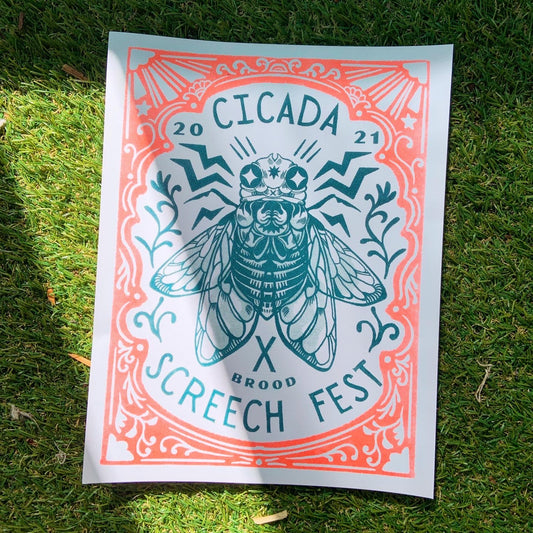 Cicada Screech Fest Riso Print